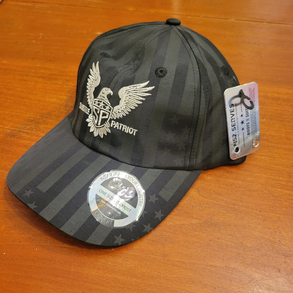 Subtle Patriot Eagle Logo Black/Gray Flag Print Adjustable Buckle Hat‎ Vented